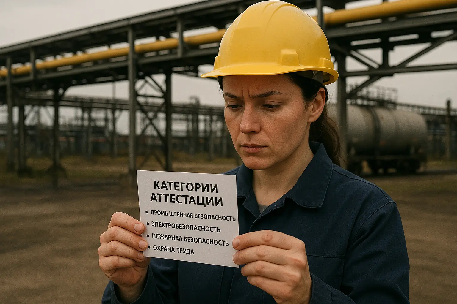 Подготовка к сертификации по промышленной безопасности: неожиданные аспекты карточка аттестации на фоне эстакады